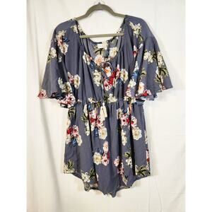 Altar'd State $74 Med Blue Gray Red White Floral‎ Kimono Sleeve Boho Mini Dress